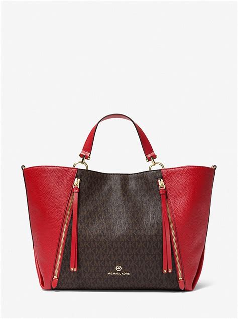 michael kors brooklyn large logo and pebbled leather tote bag|Brooklyn large leather shoulder bag.